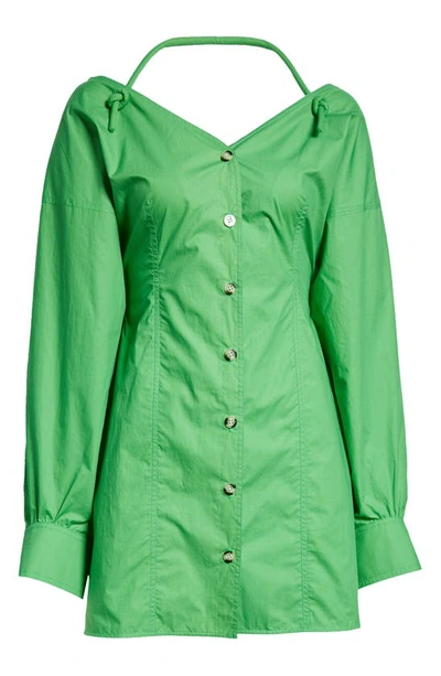 Shop Nanushka Alyssa Halter Strap Long Sleeve Cotton Shirtdress In Green