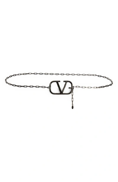 Shop Valentino Vlogo Signature Chain Belt In Black Ruthenium/ Jet