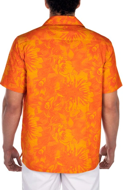 Shop Prince And Bond Luka Sunburst Floral Short Sleeve Seersucker Button-up Camp Shirt In Orange