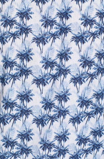 Shop Bugatchi Palm Print Short Sleeve Cotton & Linen Button-up Shirt In Riviera