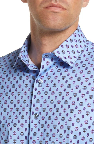 Shop Bugatchi Ooohcotton® Tech Skull Print Short Sleeve Button-up Shirt In Sky