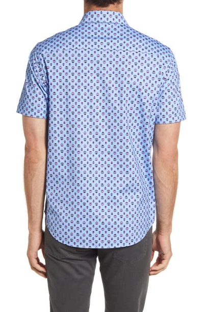 Shop Bugatchi Ooohcotton® Tech Skull Print Short Sleeve Button-up Shirt In Sky