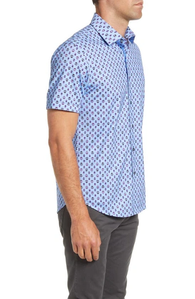 Shop Bugatchi Ooohcotton® Tech Skull Print Short Sleeve Button-up Shirt In Sky