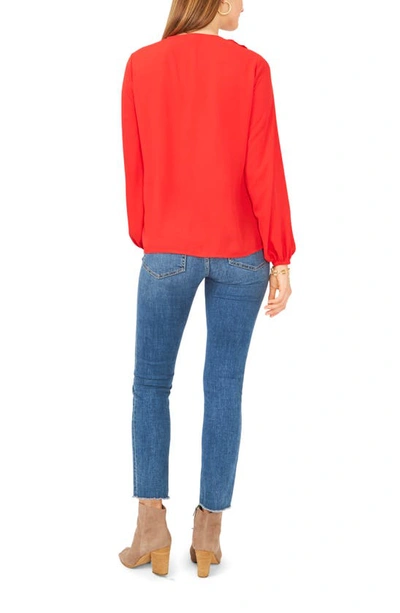 Shop Vince Camuto Ruffle Neck Long Sleeve Georgette Blouse In Bright Cherry