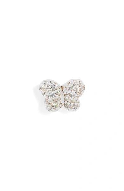 Shop Anzie Love Letter Single Pavé Butterfly Stud Earring In Silver/ White Sapphire