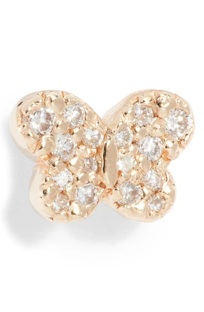 Shop Anzie Love Letter Single Pavé Butterfly Stud Earring In Gold/ Diamond