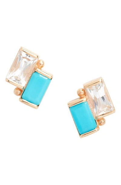 Shop Anzie Cléo Deux Carré Stud Earrings In Turquoise