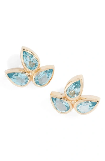 Shop Anzie Bouquet Fleur De Lis Stud Earrings In Swiss Blue Topaz