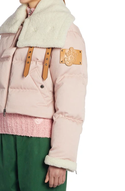 Shop Moncler Genius 1 Moncler Jw Anderson Penygarder Down Jacket With Genuine Shearling Trim In Lavender
