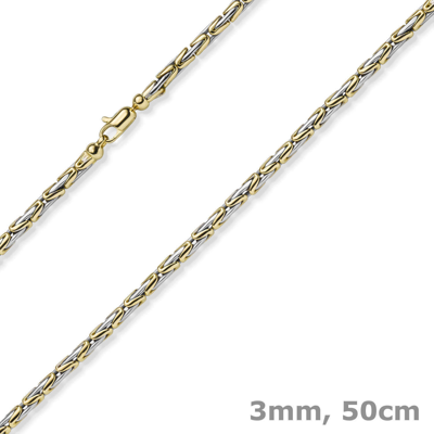 Pre-owned Schmuck-krone - Goldschmuck 3mm Runde Königskette Halskette Kette Aus 585 Gold Gelb/weiss Bicolor 50cm