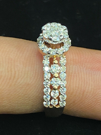 Pre-owned Jisha Pave 1,08 Cts Runde Brilliant Cut Natürlich Diamanten Hochzeit Ring In 14k Gold