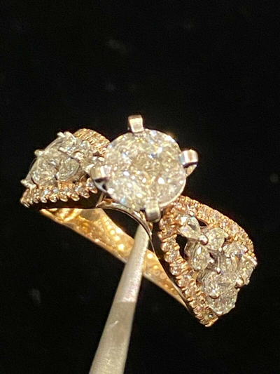 Pre-owned Jisha 2,08 Cts Birne Marquise Runde Prinzess Cut Diamanten Jahrestag Ring In 14k Gold