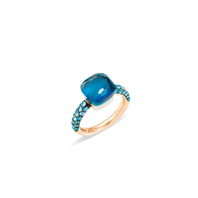 Pre-owned Pomellato Nudo Classic Deep Blue Ring London Topas 18k Rg Ref.-nr. A.b90406tlttb