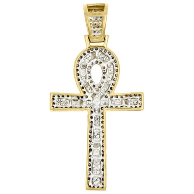 Pre-owned Jfl Diamonds & Timepieces 10k Gelbgold Kanal Set Diamant Ankh Kreuz Anhänger Satement 1.60 " Charm 1 Karat