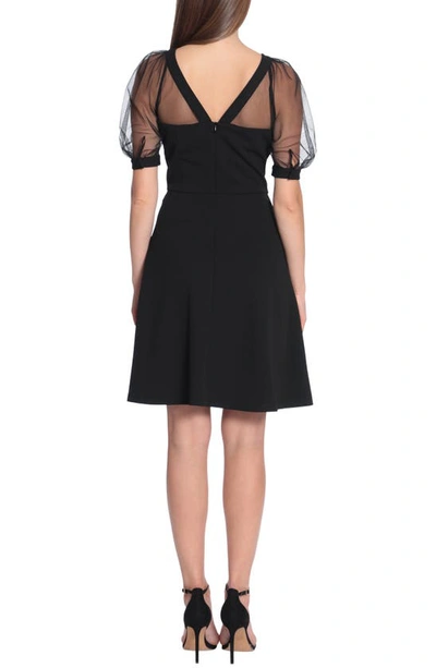 Maggy London Mesh Illusion Short Sleeve Dress In Black