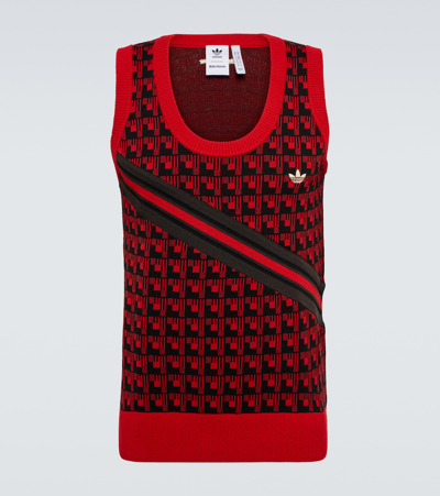 Adidas Originals X Wales Bonner Red And Black Geometric Knit Waistcoat |  ModeSens