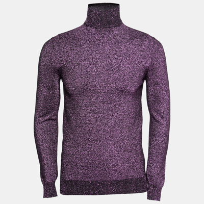 Pre-owned Prada Metallic Purple Lurex Knit Turtle Neck Long Sleeve Sweater L