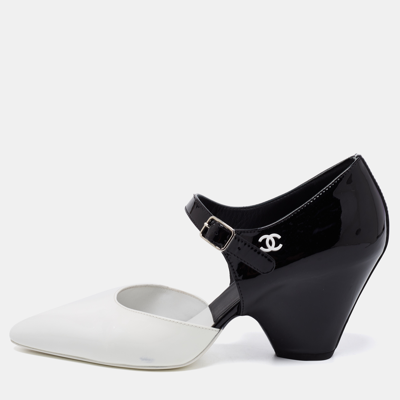 Chanel Women's CC Mary Jane Wedge Heel Pumps Patent Black 1860882