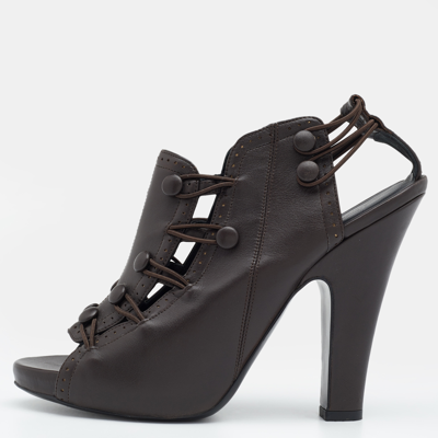 Pre-owned Bottega Veneta Dark Brown Leather Platform Sandals Size 38.5