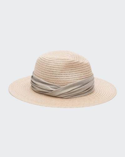 Shop Eugenia Kim Courtney Woven Fedora Hat W/ Scarf Band In Natural