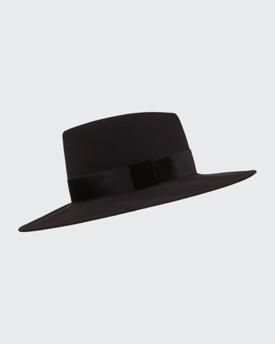 Shop Eugenia Kim Harlowe Wool Panama Hat W/ Velvet Ribbon In Black