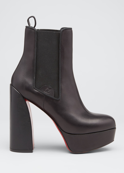 Shop Christian Louboutin Leather Chelsea Red Sole Platform Booties In Black