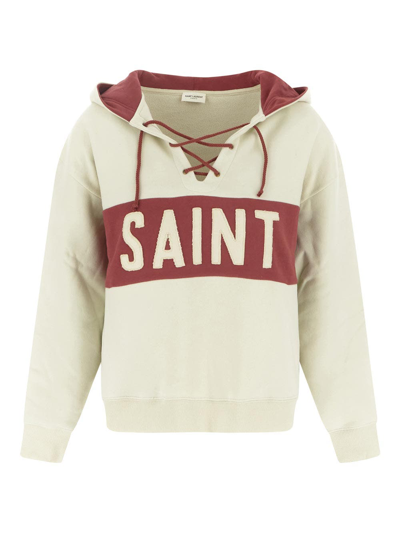 Shop Saint Laurent Laced Hoodie In White