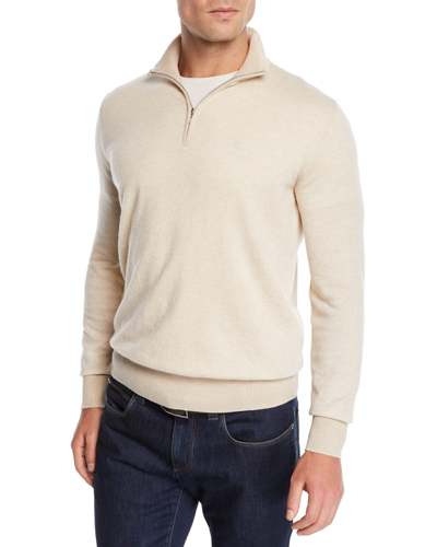 Shop Loro Piana Men's Roadster 1/4-zip Cashmere Sweater In Medium Beige