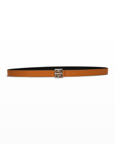 Shop Givenchy 4g Monogram Reversible Buckle Belt In Tan