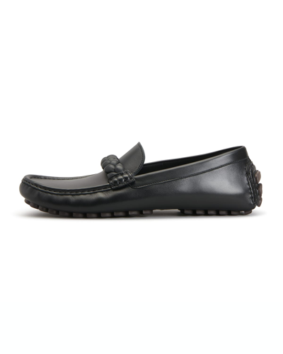 Shop Gianvito Rossi Monza Braided Leather Driver Loafers In Black