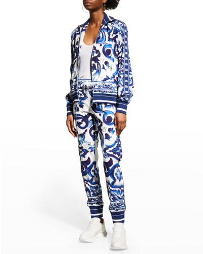 Shop Dolce & Gabbana Cady Blu Mediterraneo Printed Sweatpants In Multiprt