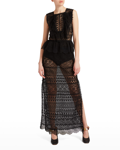 Shop Ulla Johnson Lilia Sheer Lace Ruffled Maxi Dress In Noir