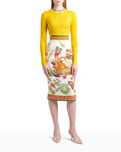 Shop Dolce & Gabbana Tubino Printed Pencil Midi Skirt In Naturalwhi