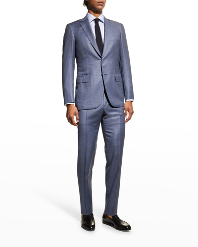 Shop Brioni Men's Textured Solid Wool Suit In Blue