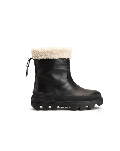 Shop Moncler Moscova Leather Faux Fur Snow Boots In Black