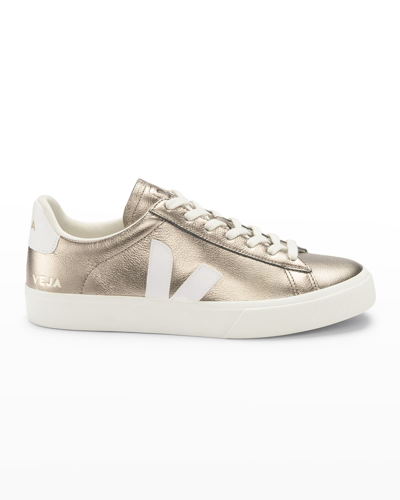 Shop Veja Campo Bicolor Metallic Low-top Sneakers In Bronze White