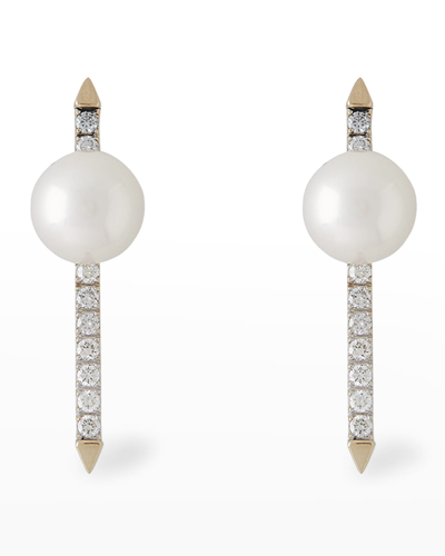 Shop Pearls By Shari 18k White Gold 8.5mm Akoya Pearl And Diamond Bar Earrings