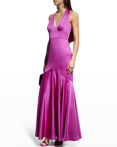 Theia Celeste A-line Halter Gown In Acai