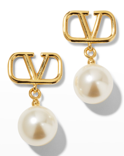 Shop Valentino Logo Pearly-drop Earrings In Gold