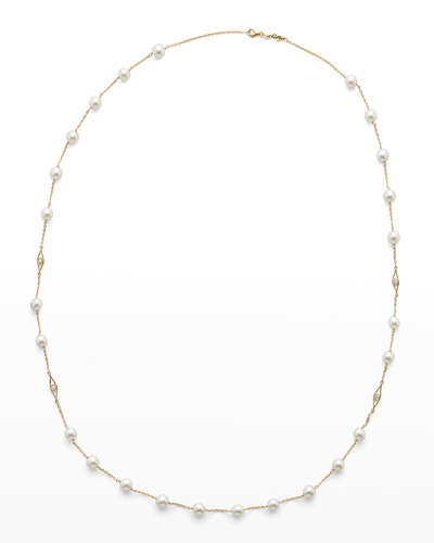 Shop Pearls By Shari 18k Yellow Gold 8mm Akoya 25-pearl And Diamond Necklace, 42"l