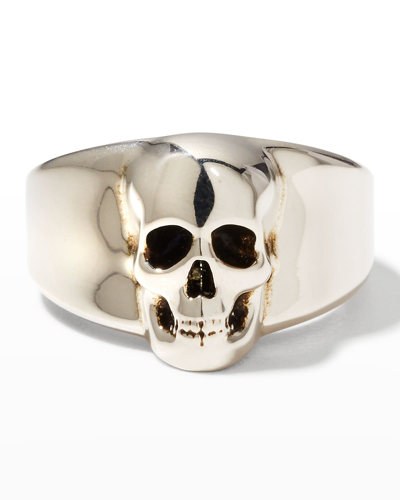 Shop Alexander Mcqueen Men's Skull Signet Ring In Asilver