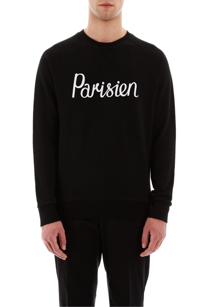 Shop Maison Kitsuné Maison Kitsune Parisien Print Sweatshirt In Black