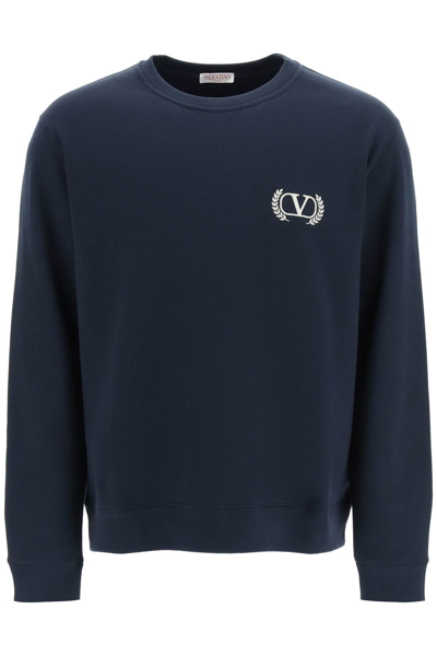 Shop Valentino Maison  Embroidered Cotton Sweatshirt In Blue