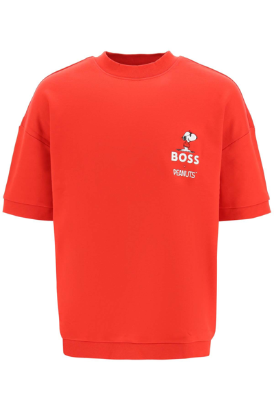 Shop Hugo Boss Boss Peanuts Short-sleeve Sweatshirt In Red