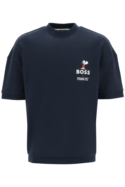 Shop Hugo Boss Boss Peanuts Short-sleeve Sweatshirt In Blue