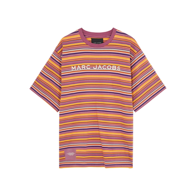 Shop Marc Jacobs The Big T-shirt Striped Logo Cotton Top