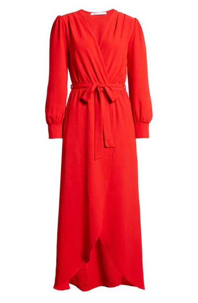 Shop Fraiche By J Long Sleeve Faux Wrap Dress In Red