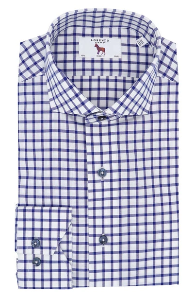 Lorenzo Uomo Trim Fit Windowpane Plaid Dress Shirt In White/ Blue