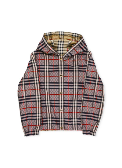 Shop Burberry Kids Reversible Checked Hooded Jacket In Multi