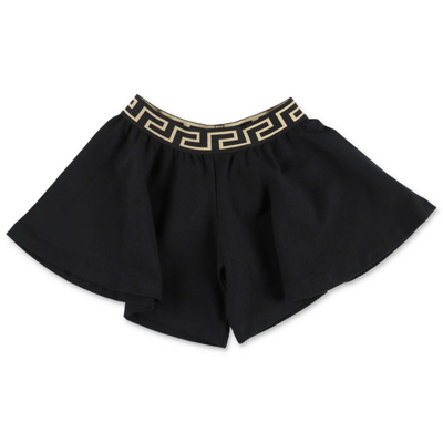 Shop Versace Kids Greca Waistband Flared Shorts In Black